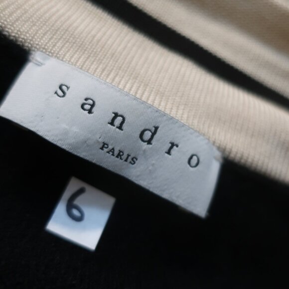 Women Sandro Paris Colle Black Striped Deep V-Neck Wool Cashmere Sweater 4 US/XL - Picture 10 of 11